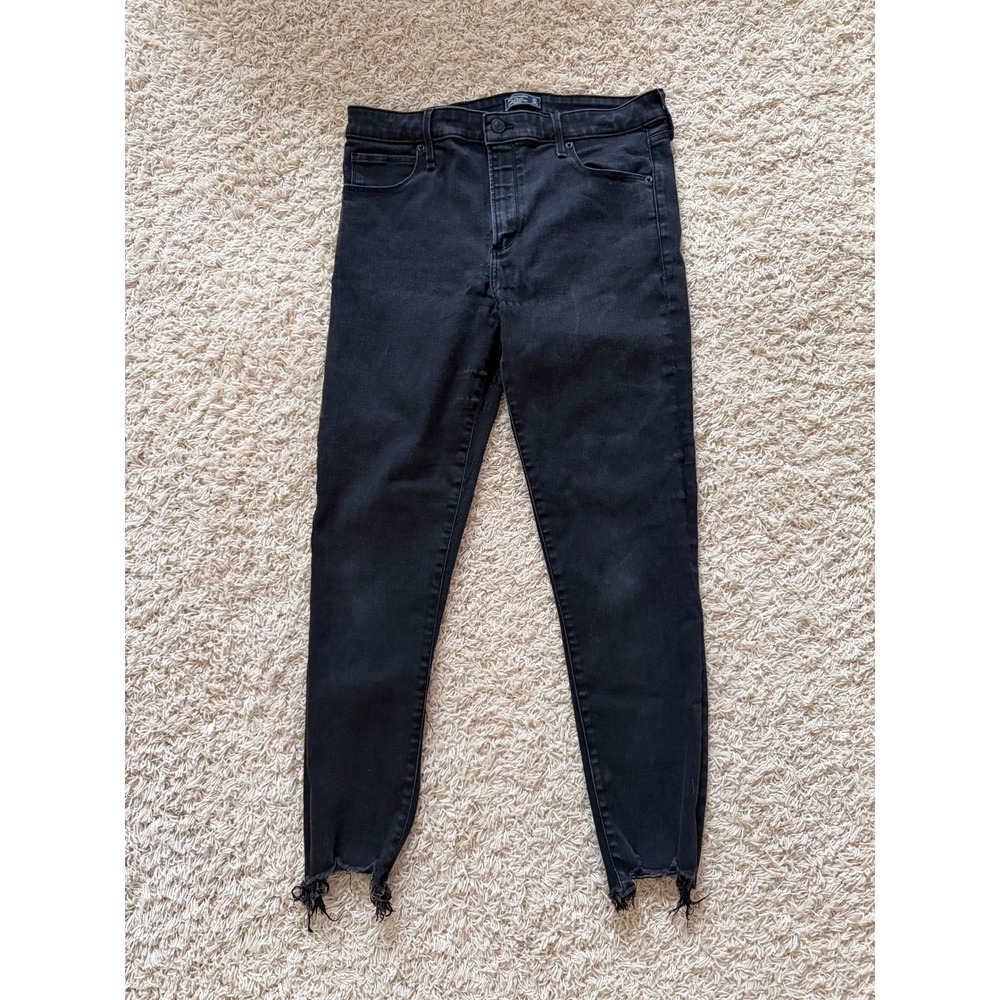 Abercrombie & Fitch Simone High Rise Ankle Black Skinny Jeans Raw Hem